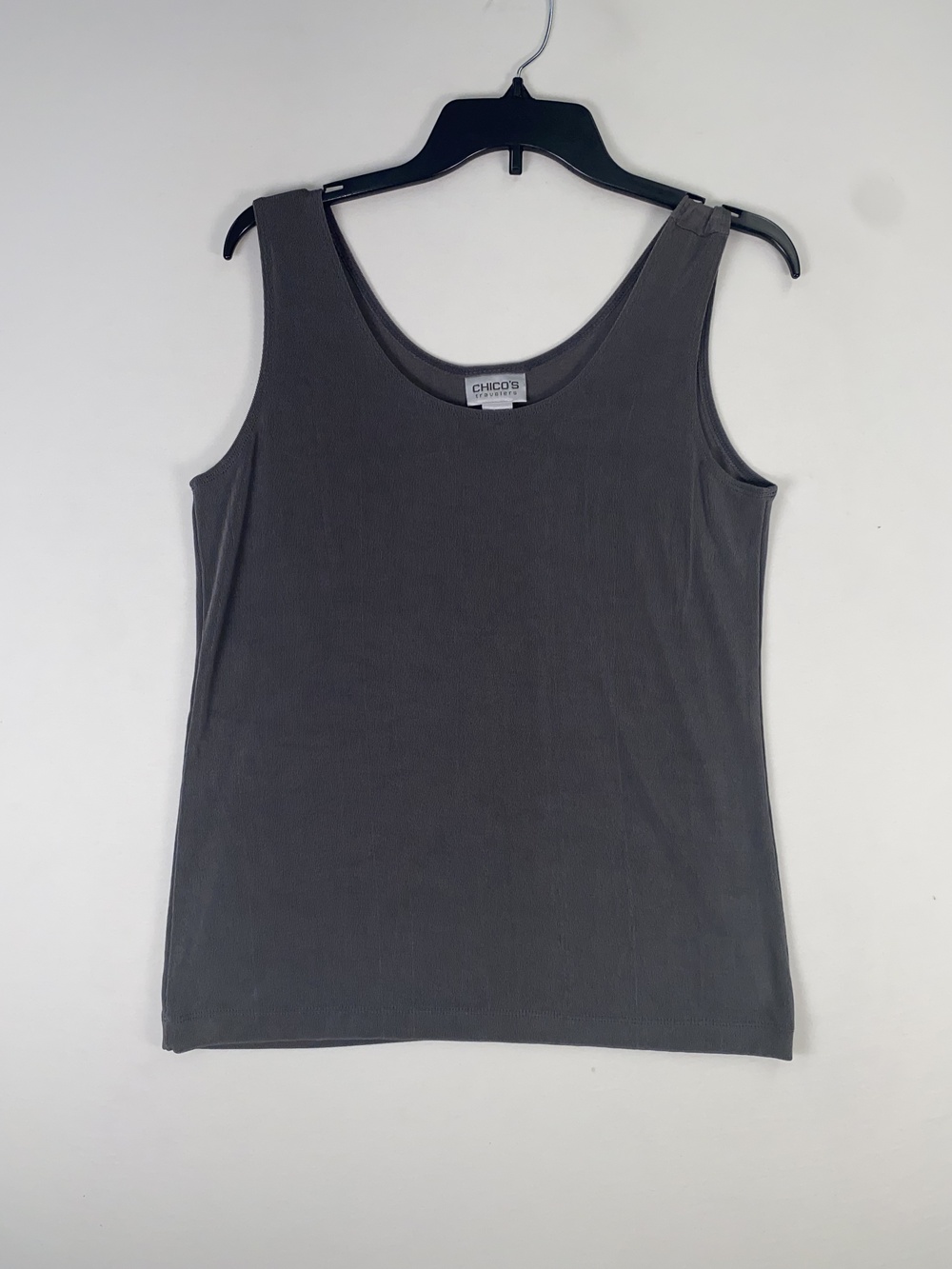 Chico's Travelers Tank Top Womens 2 Gray Solid Scoop Neck Stretch Jersey Top